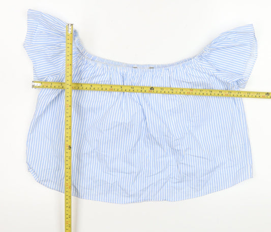 Zara Women Blue Striped Off Shoulder Blouse XS