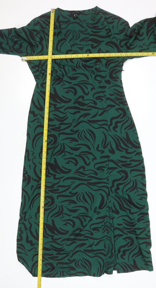 New Look Women Green Animal Print Midi Wrap Dress Size 12