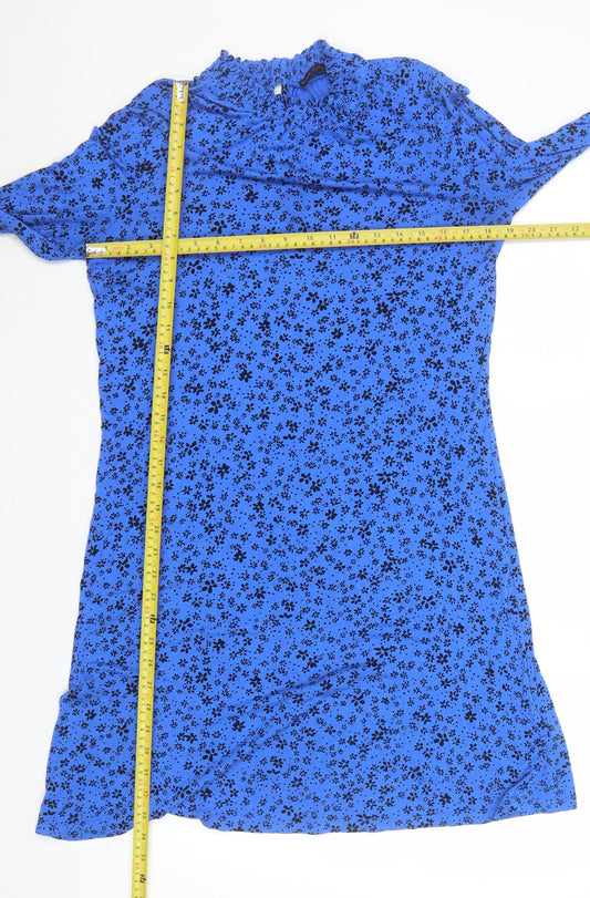 Marks and Spencer Women Blue Floral High Neck Shift Dress Size 12