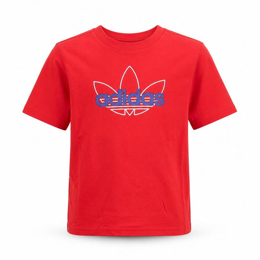 Adidas Boys Red Logo Cotton T-Shirt 6-7 Years Casual Sportswear