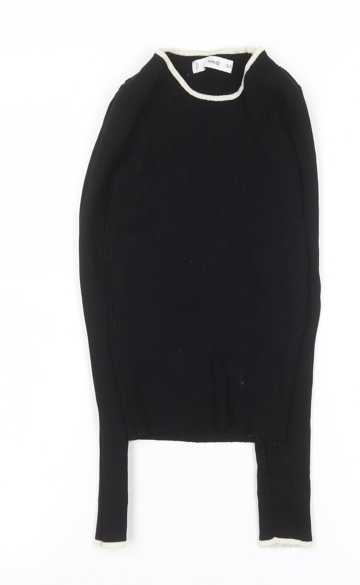 MNG Women's Black Knit Long Sleeve Crew Neck Top XS
