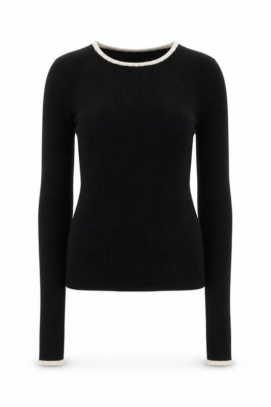 MNG Women's Black Knit Long Sleeve Crew Neck Top XS