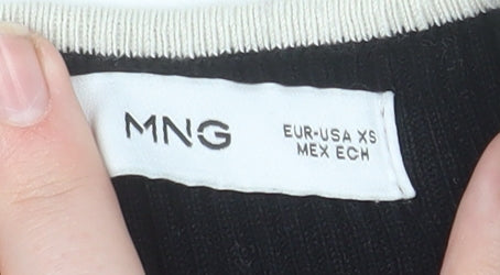 MNG Women's Black Knit Long Sleeve Crew Neck Top XS