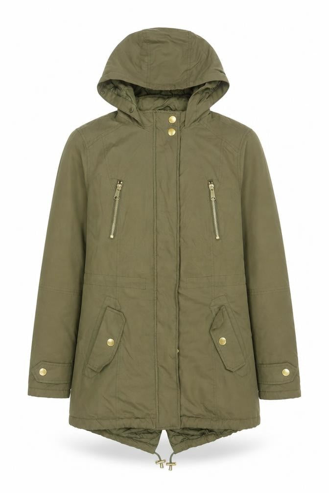 Authentic Women's Green Parka Jacket Size 8 Hooded Mid-Length
