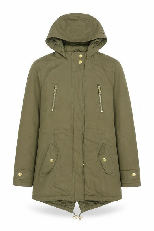 Authentic Women's Green Parka Jacket Size 8 Hooded Mid-Length
