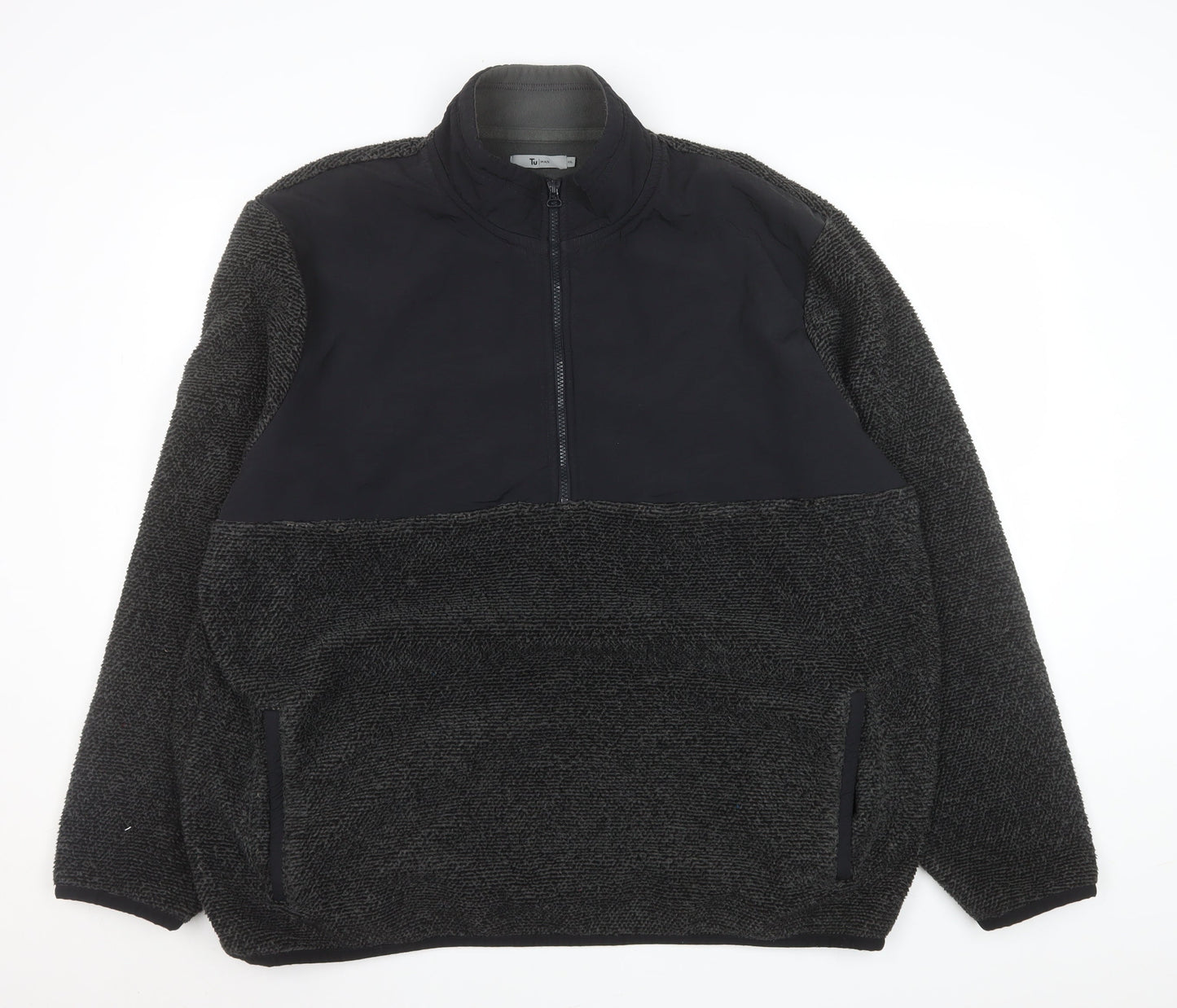 Tu Mens Grey 2XL Fleece 1/2 Zip Pullover Sweatshirt