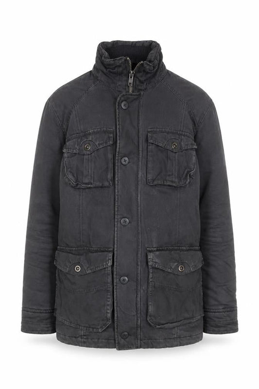George Men's Black Military Jacket Small Cotton Casual Mid-Length
