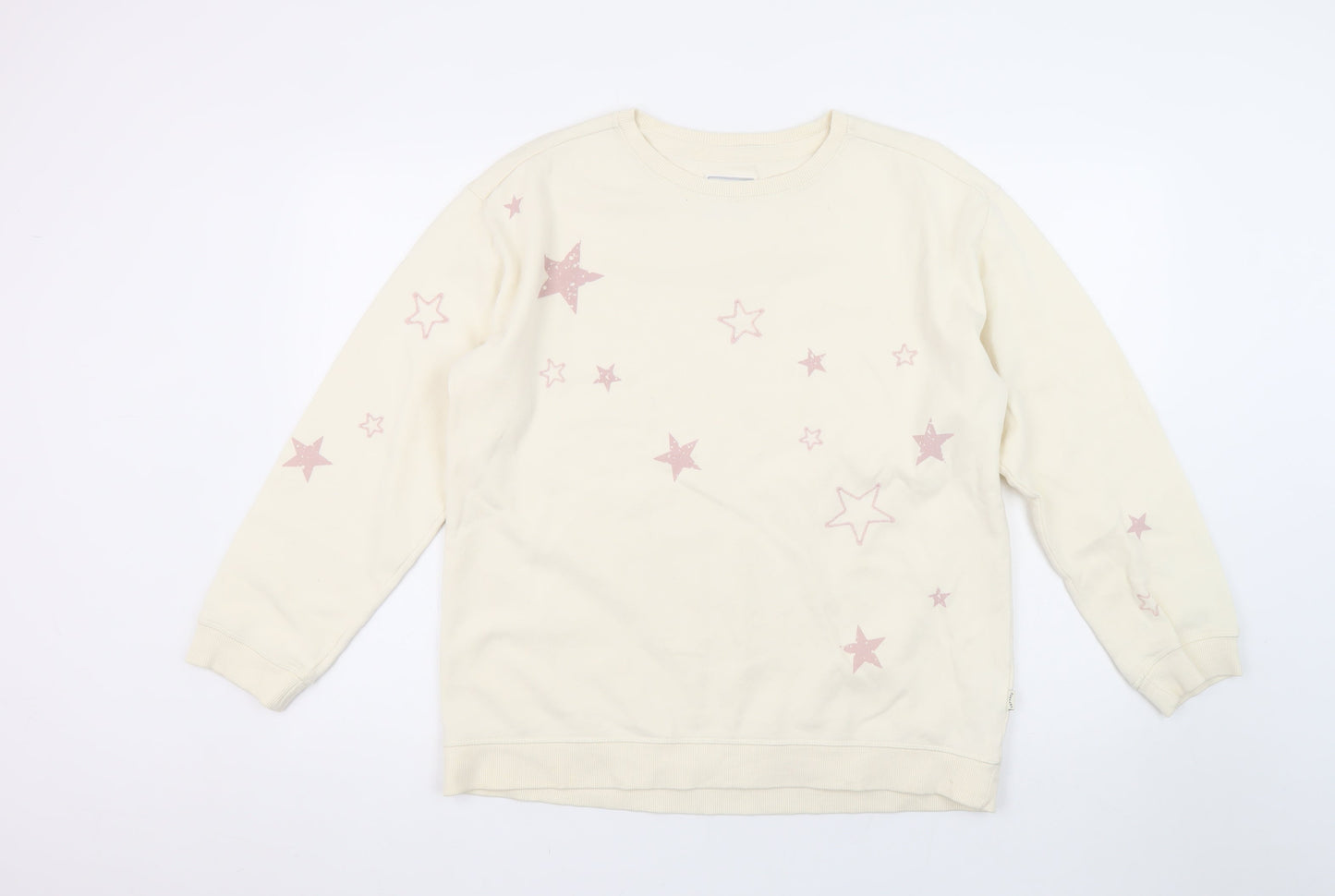 Fat Face Women Beige Star Print Pullover Sweatshirt UK 12 Cotton Blend