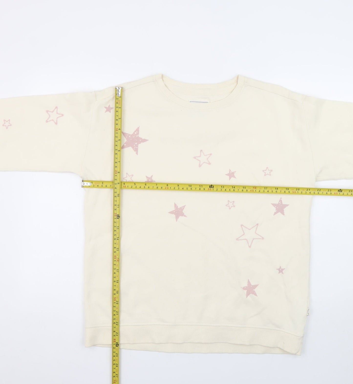 Fat Face Women Beige Star Print Pullover Sweatshirt UK 12 Cotton Blend