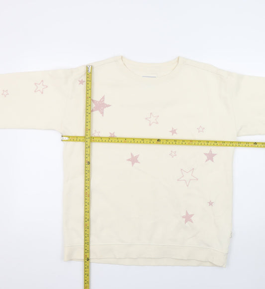 Fat Face Women Beige Star Print Pullover Sweatshirt UK 12 Cotton Blend