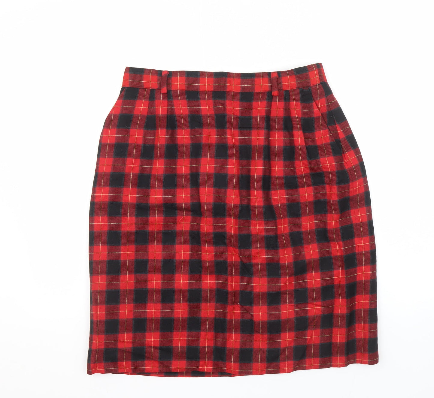 Viyella Women's Red Plaid Wool Pencil Skirt Size 16 Vintage