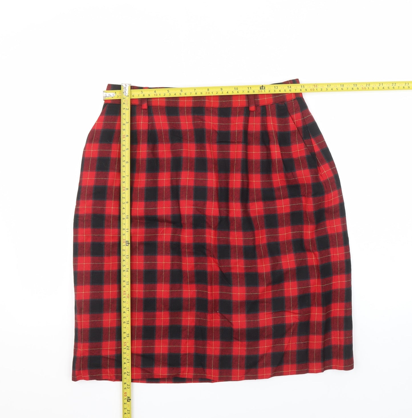 Viyella Women's Red Plaid Wool Pencil Skirt Size 16 Vintage