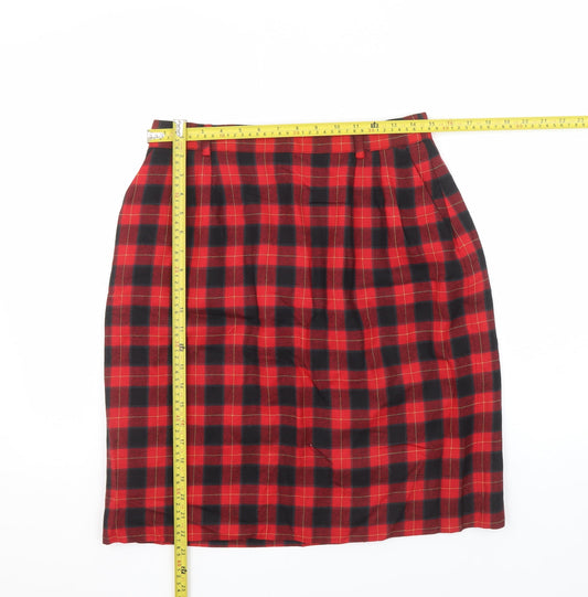 Viyella Women's Red Plaid Wool Pencil Skirt Size 16 Vintage