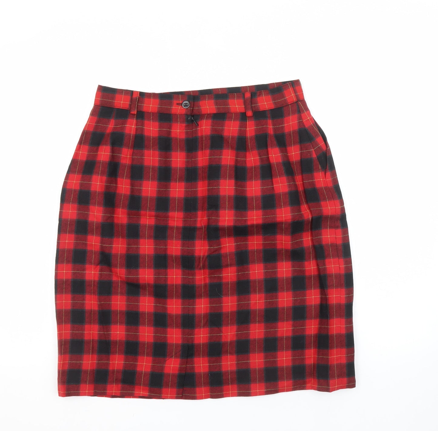Viyella Women's Red Plaid Wool Pencil Skirt Size 16 Vintage