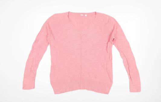 GAP Women's Pink V-Neck Cotton Jumper Size M