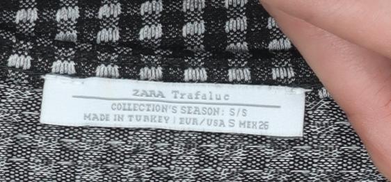 Zara Women Black Check Bell Sleeve Cropped Blouse Size S