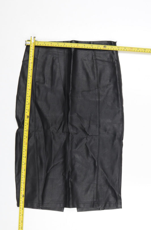 Papaya Women’s Black Knee Length Faux Leather Pencil Skirt Size 8