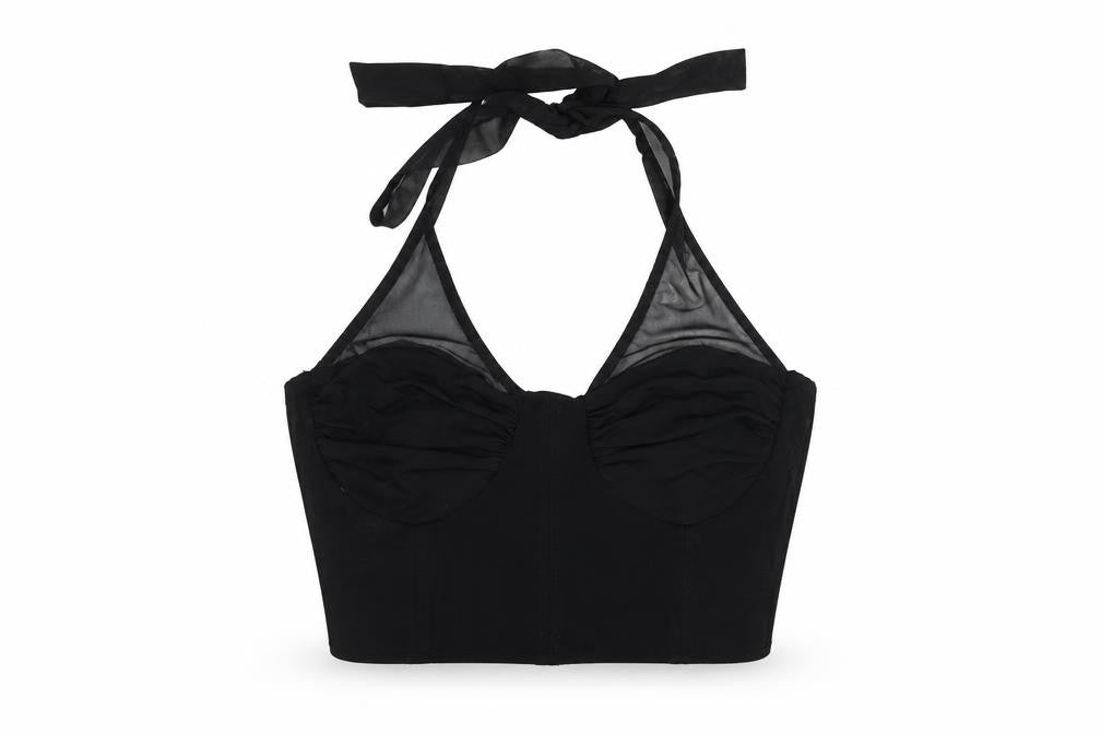 Bershka Women's Black Halter Cropped Tank Top Size M