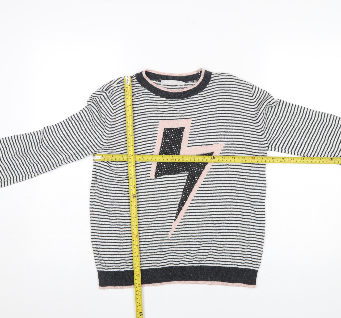Mintie by Mint Velvet Girls Black Striped Lightning Jumper 11-12 Years