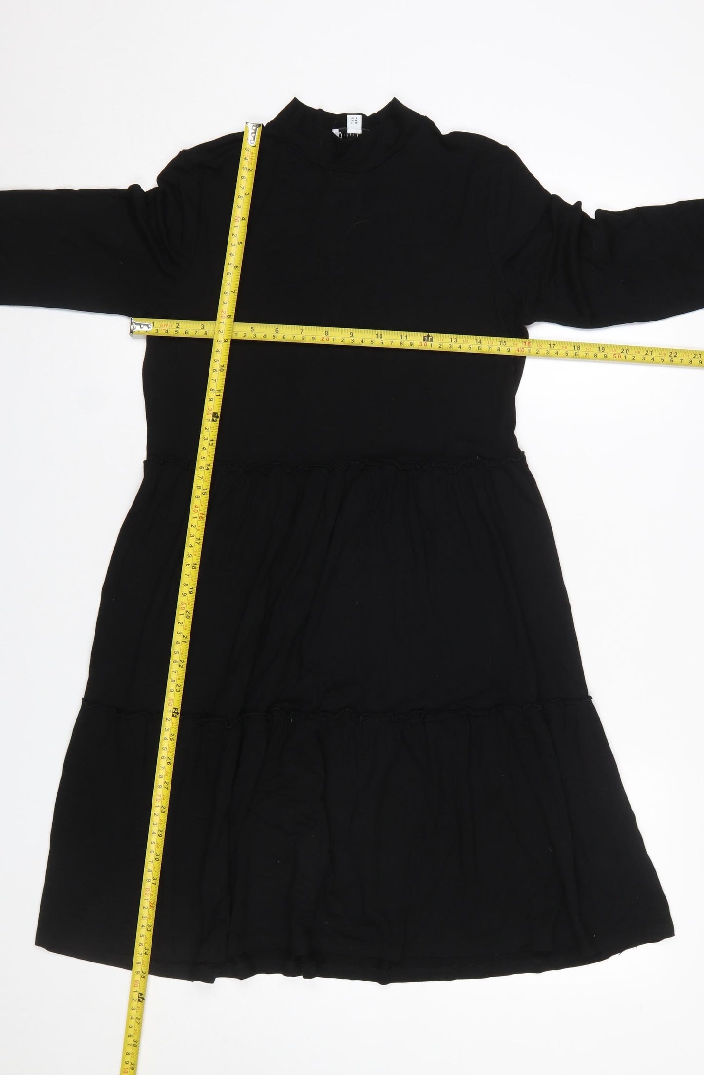 Warehouse Women Black Long Sleeve High Neck Shift Dress Size 10