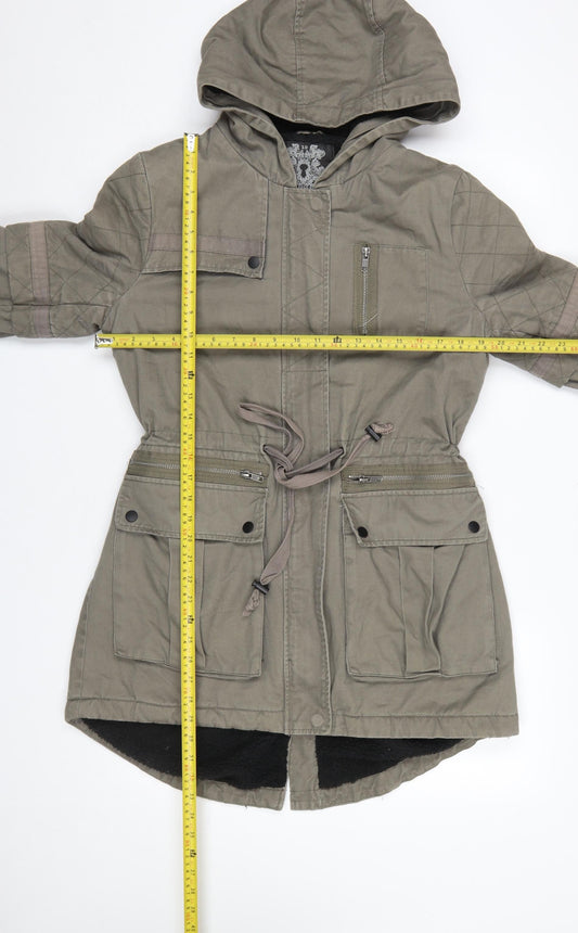 Label Lab Womens Green Cotton Hooded Parka Jacket Size 10