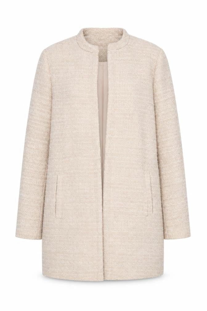 New Look Women's Beige Tweed Open Front Mid-Length Coat Size 8