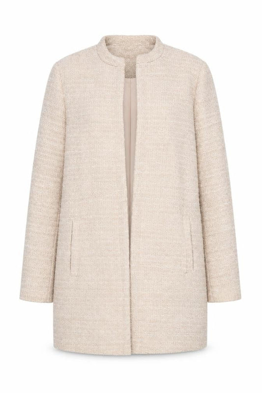 New Look Women's Beige Tweed Open Front Mid-Length Coat Size 8