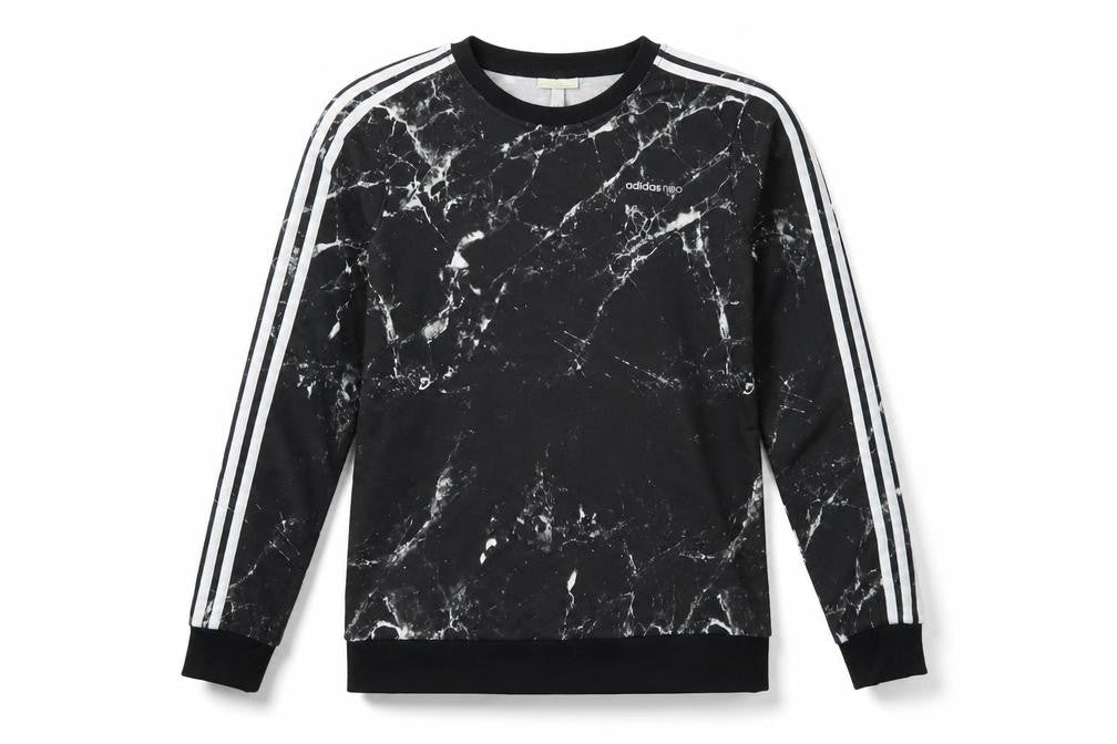 adidas Neo Men’s Black Marble Sweatshirt Size M Crew Neck Pullover