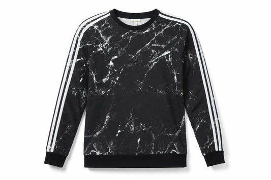 Front view of adidas Neo Men’s Black Marble Sweatshirt, size M, Crew Neck Pullover