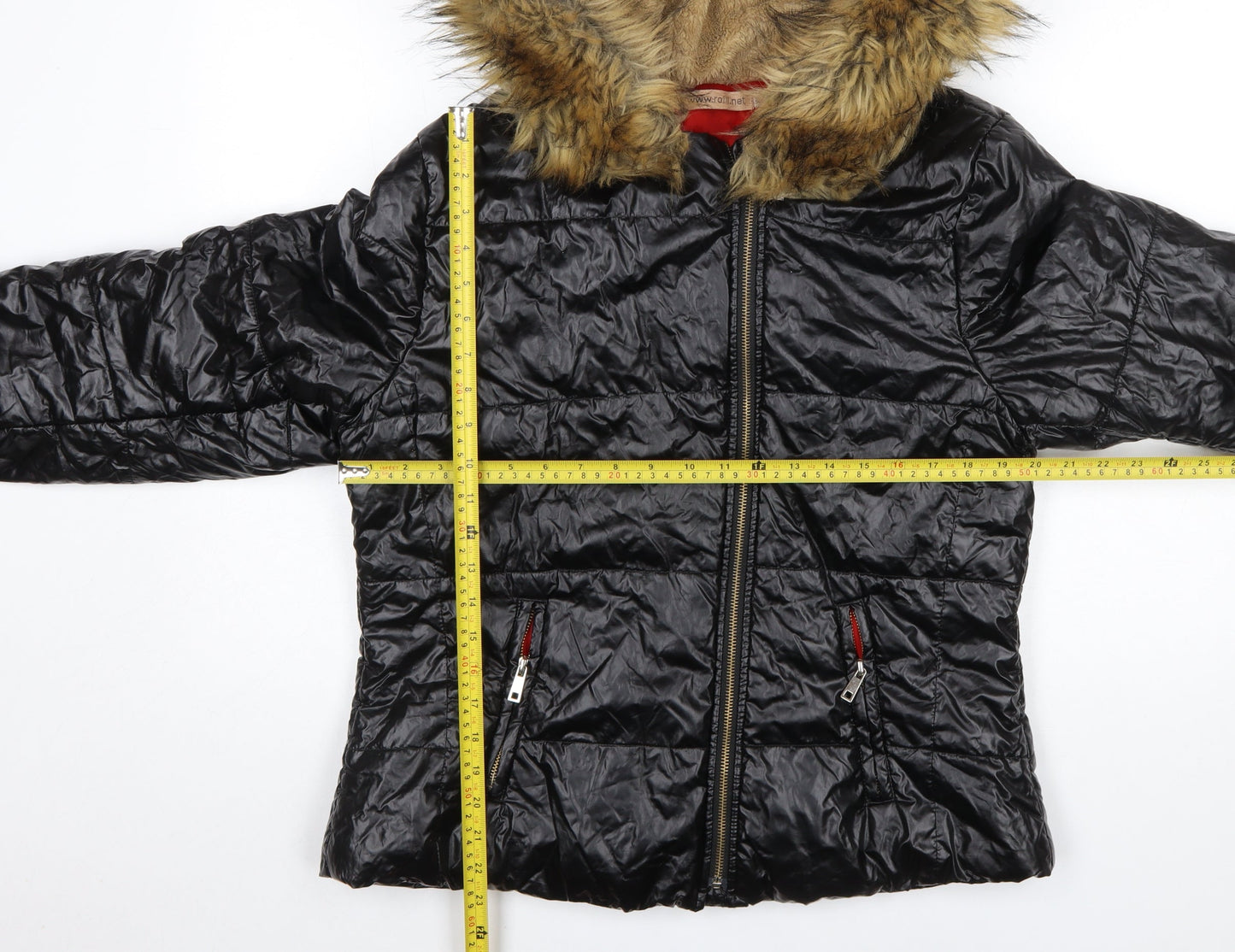 Roiii Women's Black Hooded Puffer Jacket with Faux Fur Trim Size M