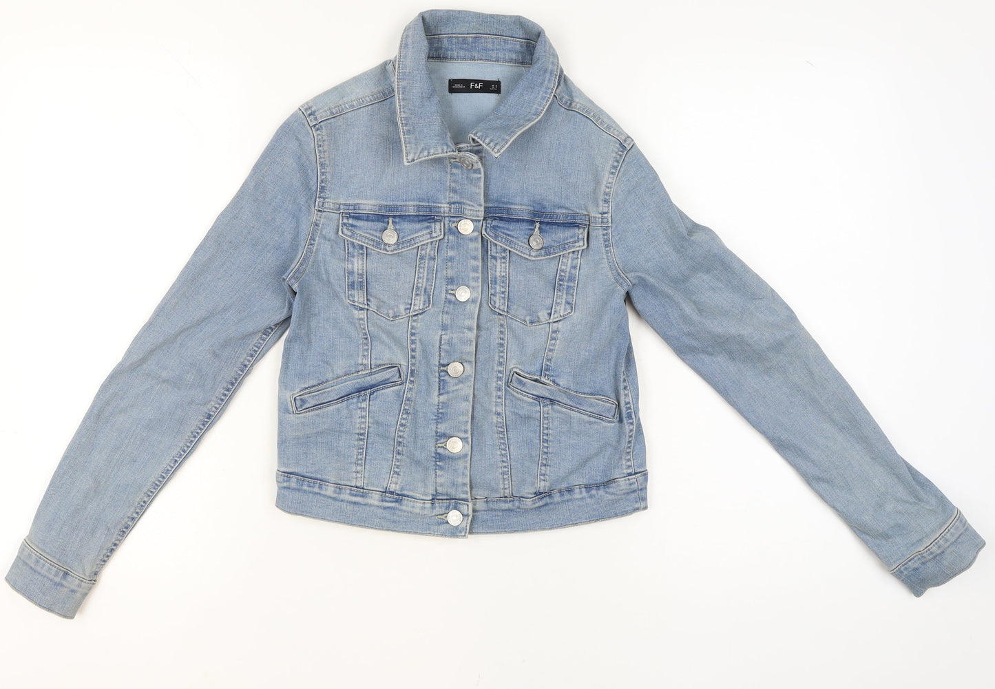 F&F Women Blue Denim Basic Jacket Size 8 Classic Style