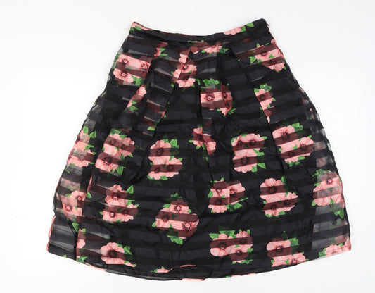 Apricot Women’s Black Floral Pleated Knee Length Skirt Size 14