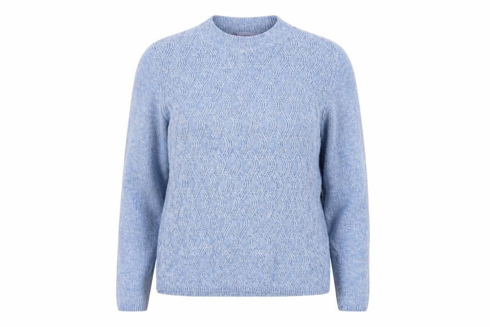 Front view of Honor Millburn Women's Blue Acrylic Cable Knit Jumper, size S