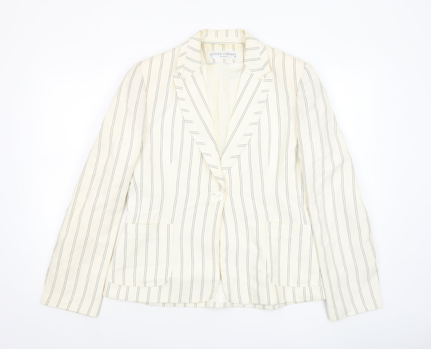 Sticky Fingers Women Ivory Pinstripe Linen Blend Blazer Size 14