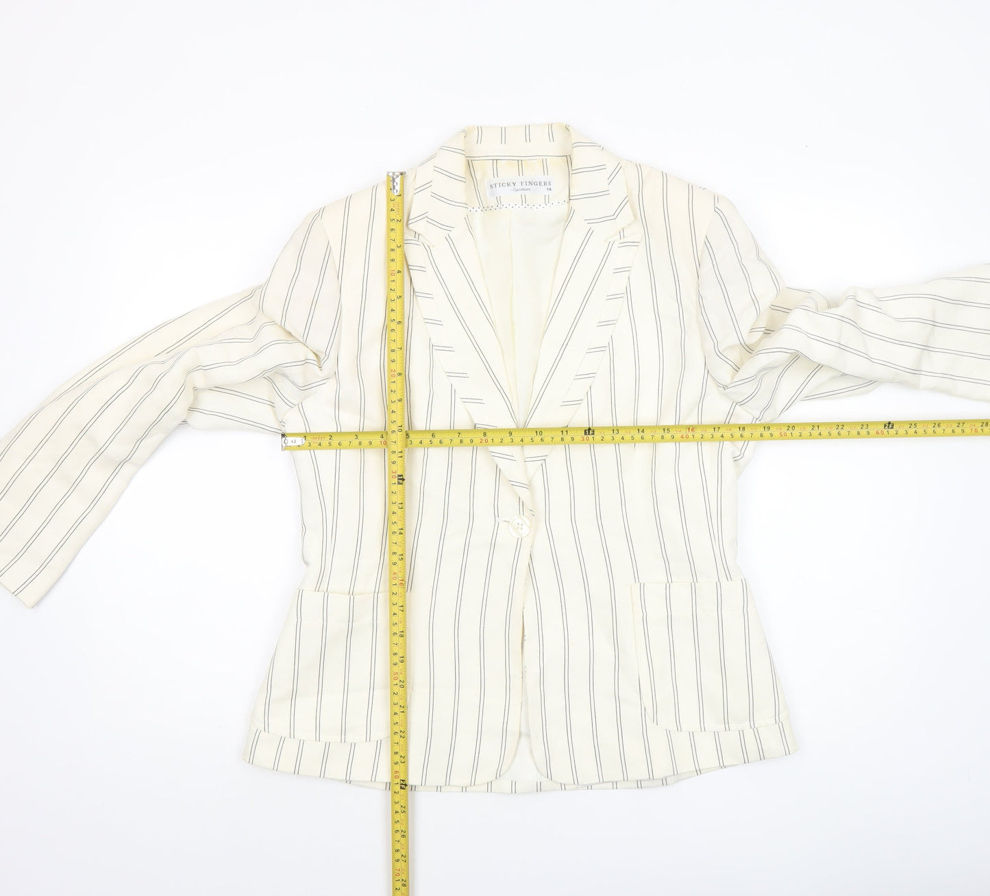 Sticky Fingers Women Ivory Pinstripe Linen Blend Blazer Size 14