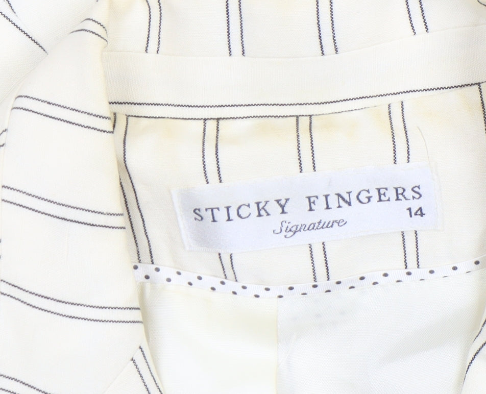 Sticky Fingers Women Ivory Pinstripe Linen Blend Blazer Size 14