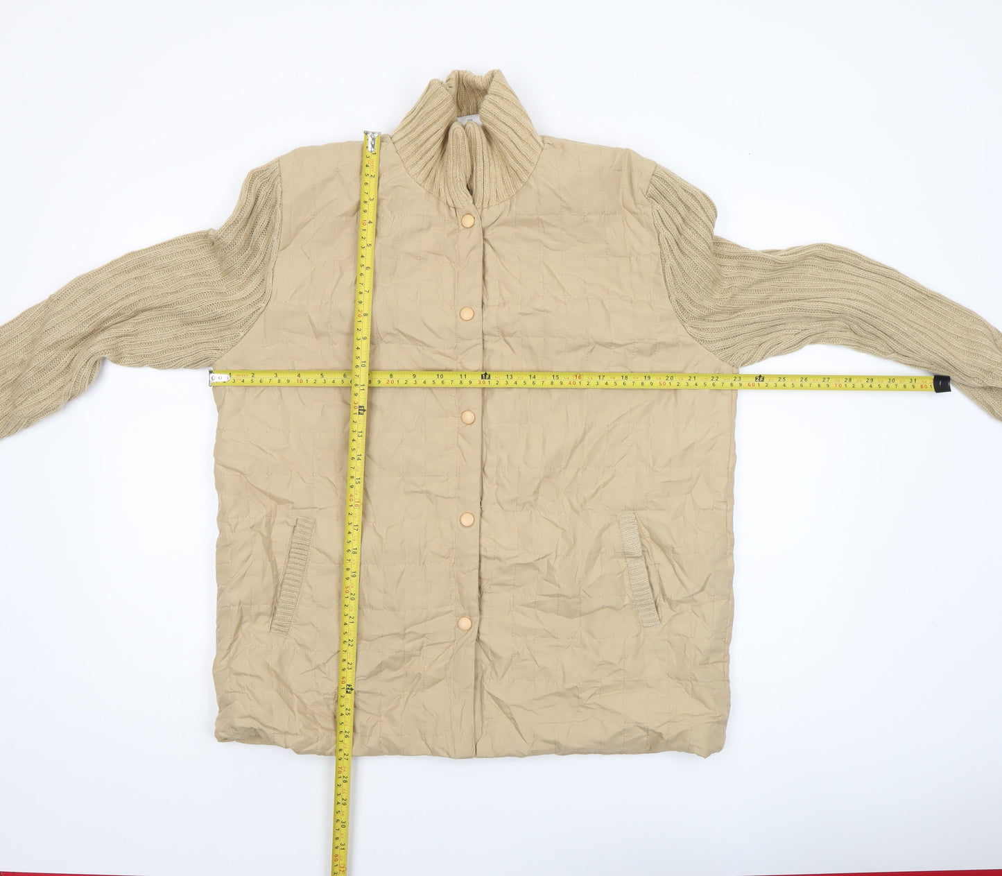 Damart Women Beige Quilted Knit Sleeve Jacket Size L