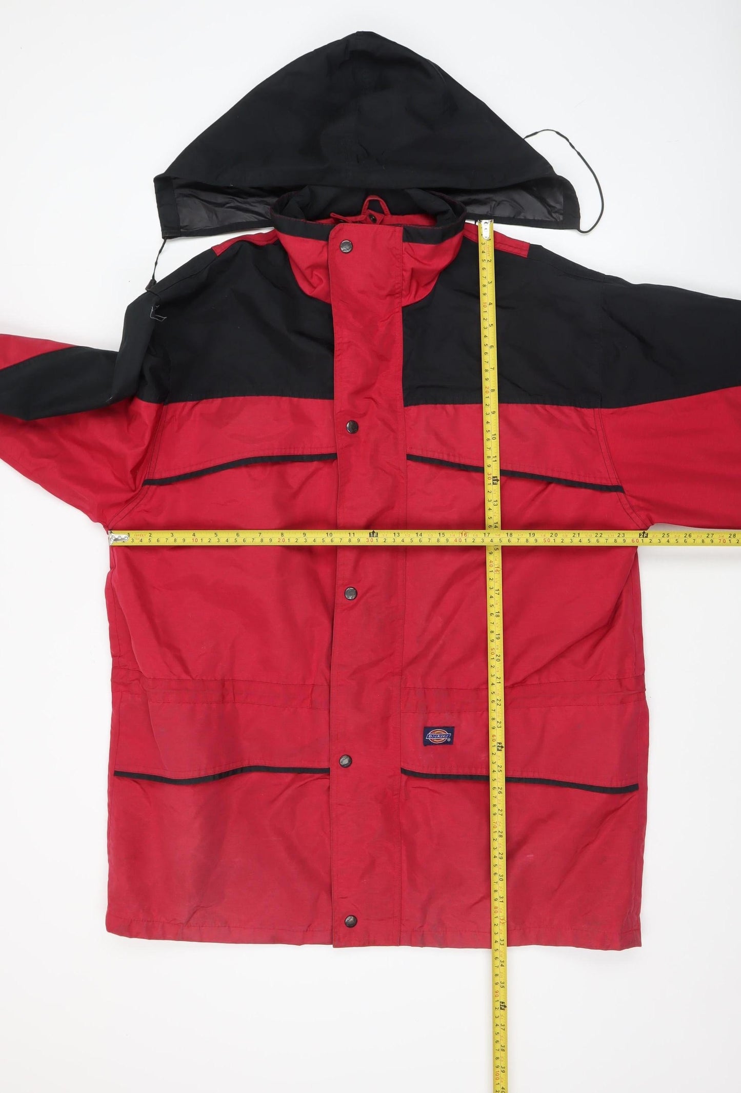 Dickies Men's Red & Black Parka Work Jacket L Hooded Waterproof Twill