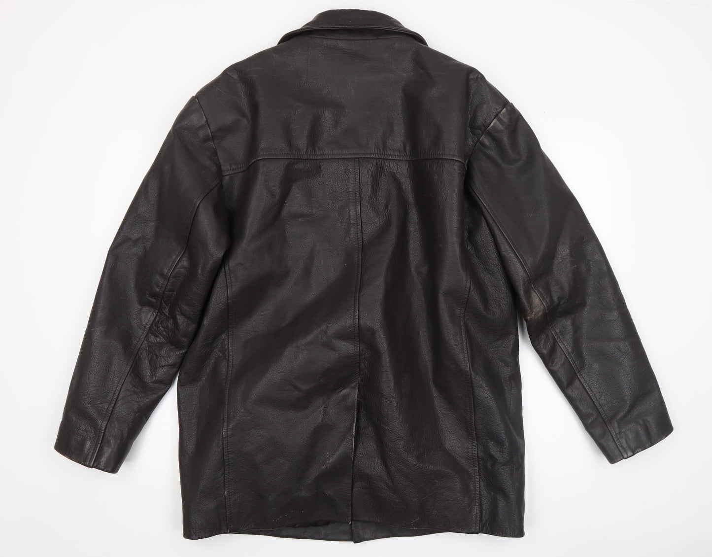 Barneys Originals Men’s Brown Leather Mid-Length Overcoat M
