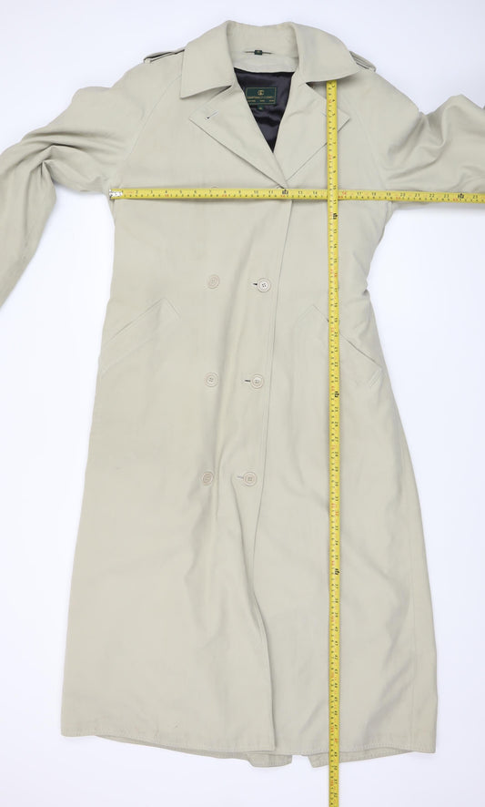 Gianfranco Corneli Women Beige Size 10 Long Trench Coat Belted Cotton Classic