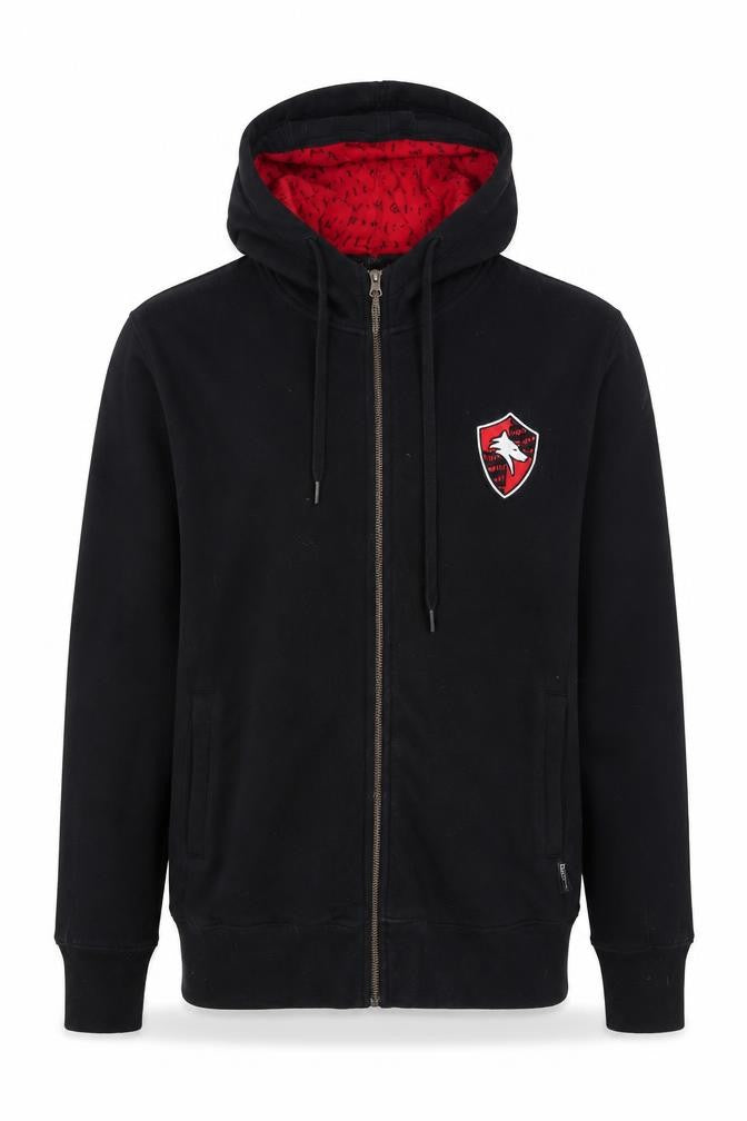 Nununu Men's Black Full Zip Hoodie with Red Lining Size M