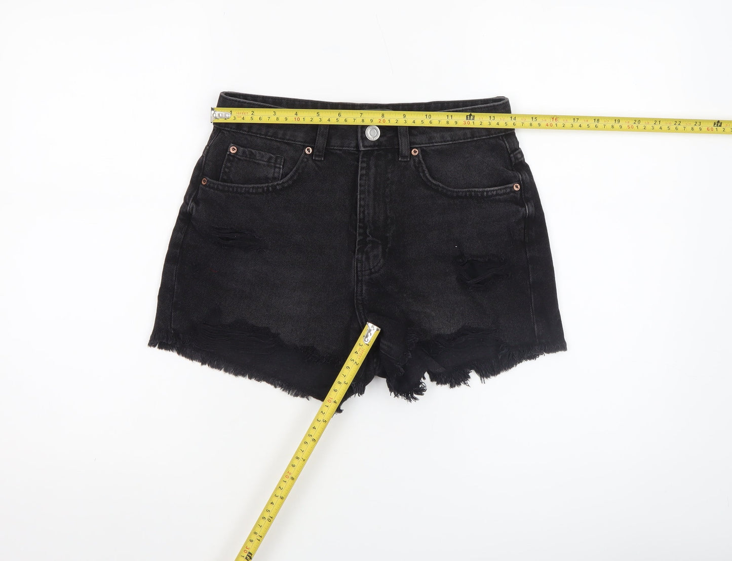 Primark Women's Black Cut-Off Denim Shorts Size 6 High Rise