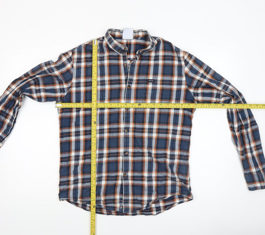Diesel Mens Blue Check Long Sleeve Button-Up Cotton Shirt Medium