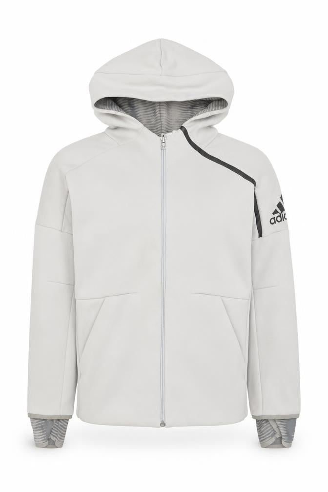 Front view of Adidas boys’ grey full zip hoodie 11-12 years hooded sportswear