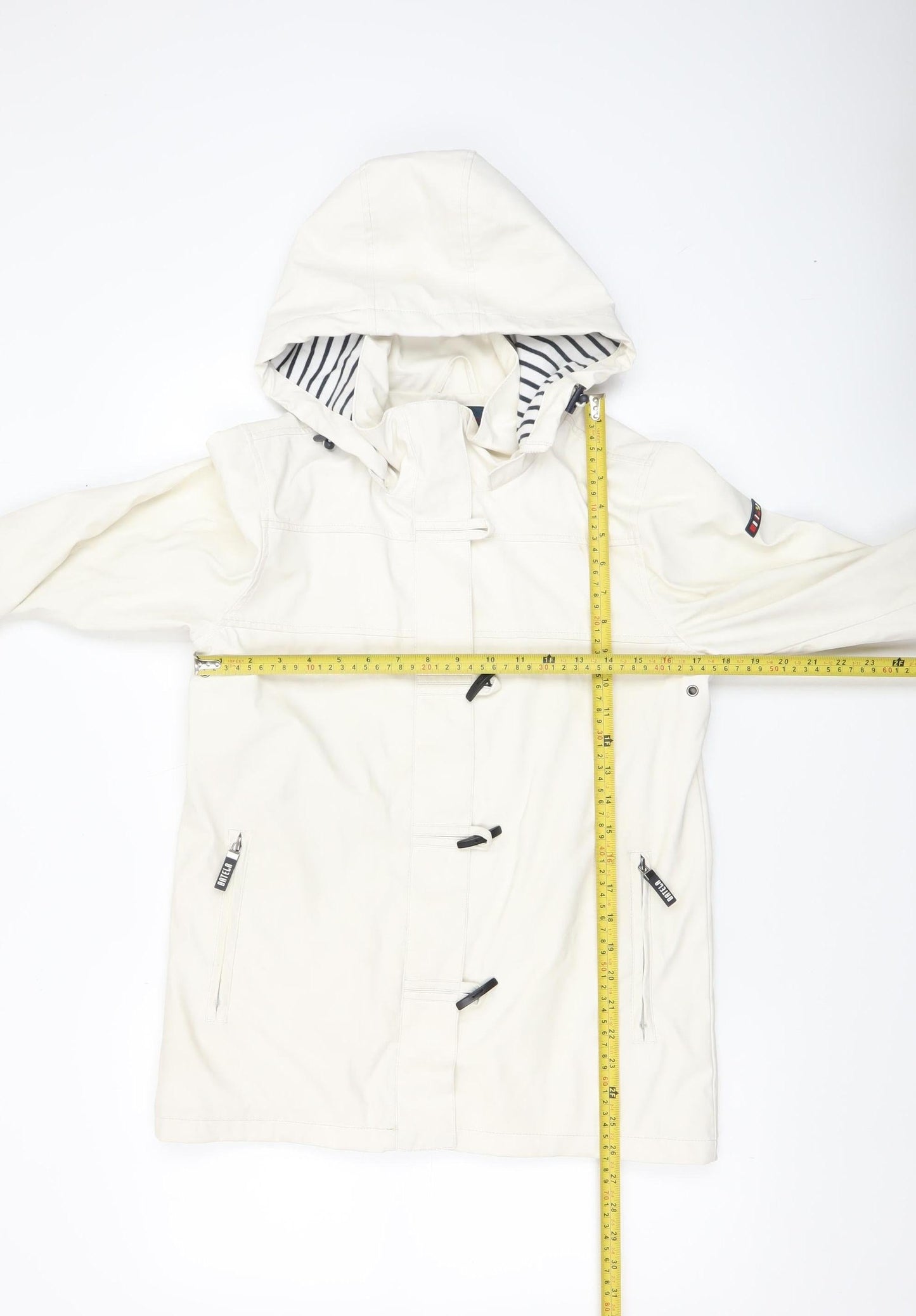 Batela Women’s White Hooded Nautical Rain Coat Jacket Size 8