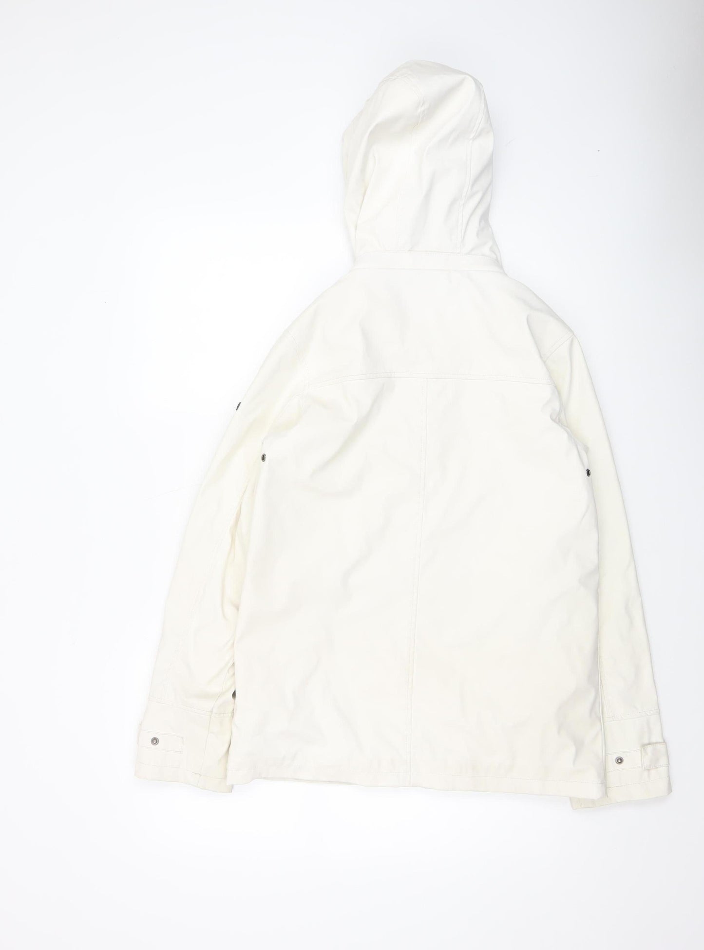Batela Women’s White Hooded Nautical Rain Coat Jacket Size 8