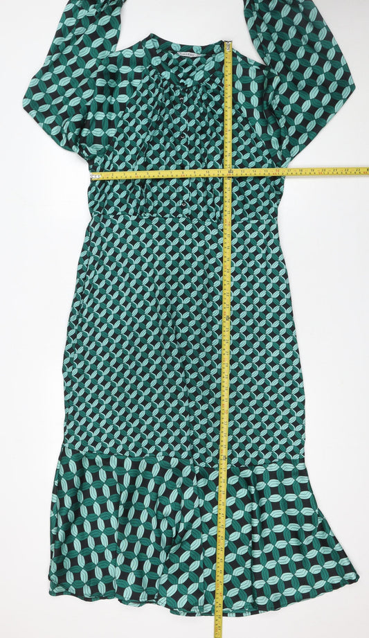 Gallery Women Green Geometric Midi A-Line Dress UK 12