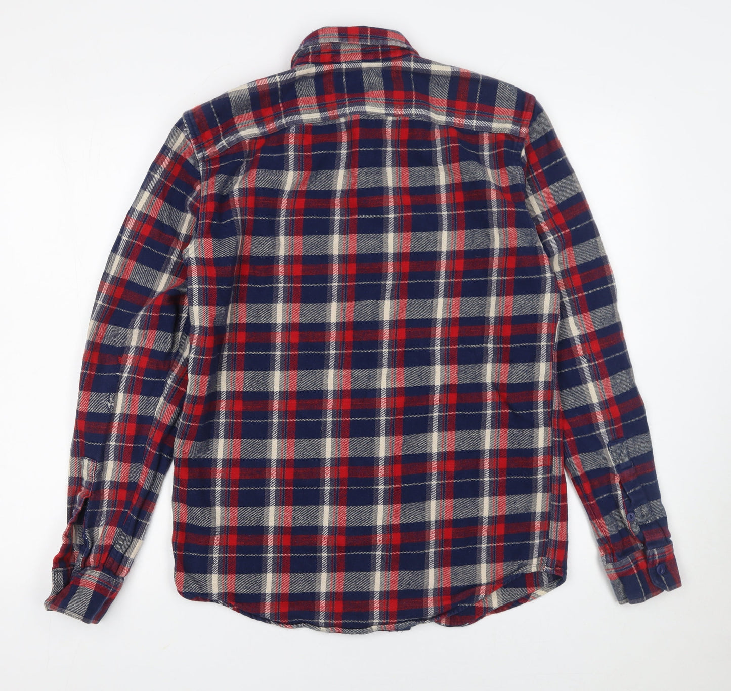 Pull&Bear Men's Red Navy Check Flannel Button-Up Shirt Size S