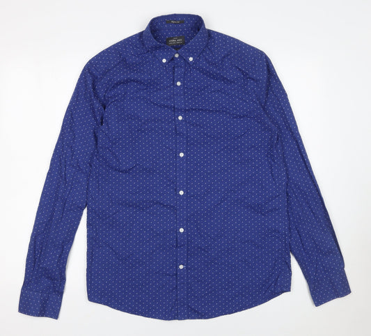 Sfera Men Blue Regular Fit Button-Up Polka Dot Long Sleeve Shirt M