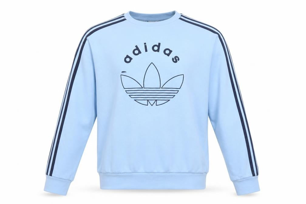 Front view of Adidas boys’ blue crew neck pullover sweatshirt 14-15 years logo jersey